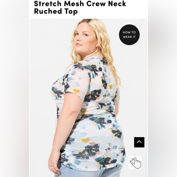 Multi-Floral Stretched Crew Neck Fitted Ruched Top - Picture 3 of 9